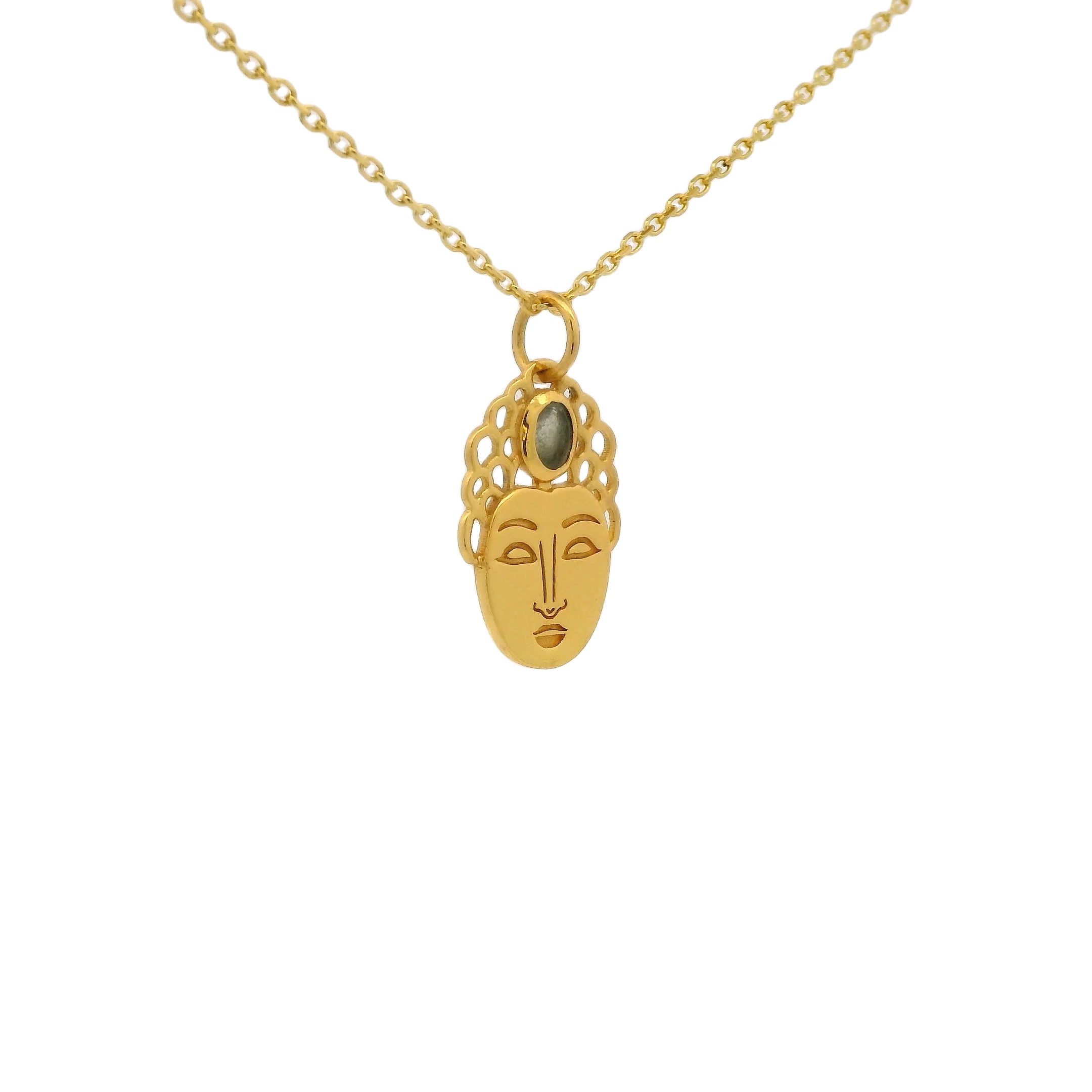 Collier doré tête bouddha avec labradorite 42 cm