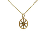 Collier doré médaille rayons zircons blancs et oeil labradorite 42 cm