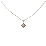 Collier doré soleil pierre de lune et zircons perles de culture 50 cm