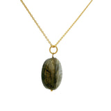 Collier doré grand scarabée sculpté sur labradorite 42 cm