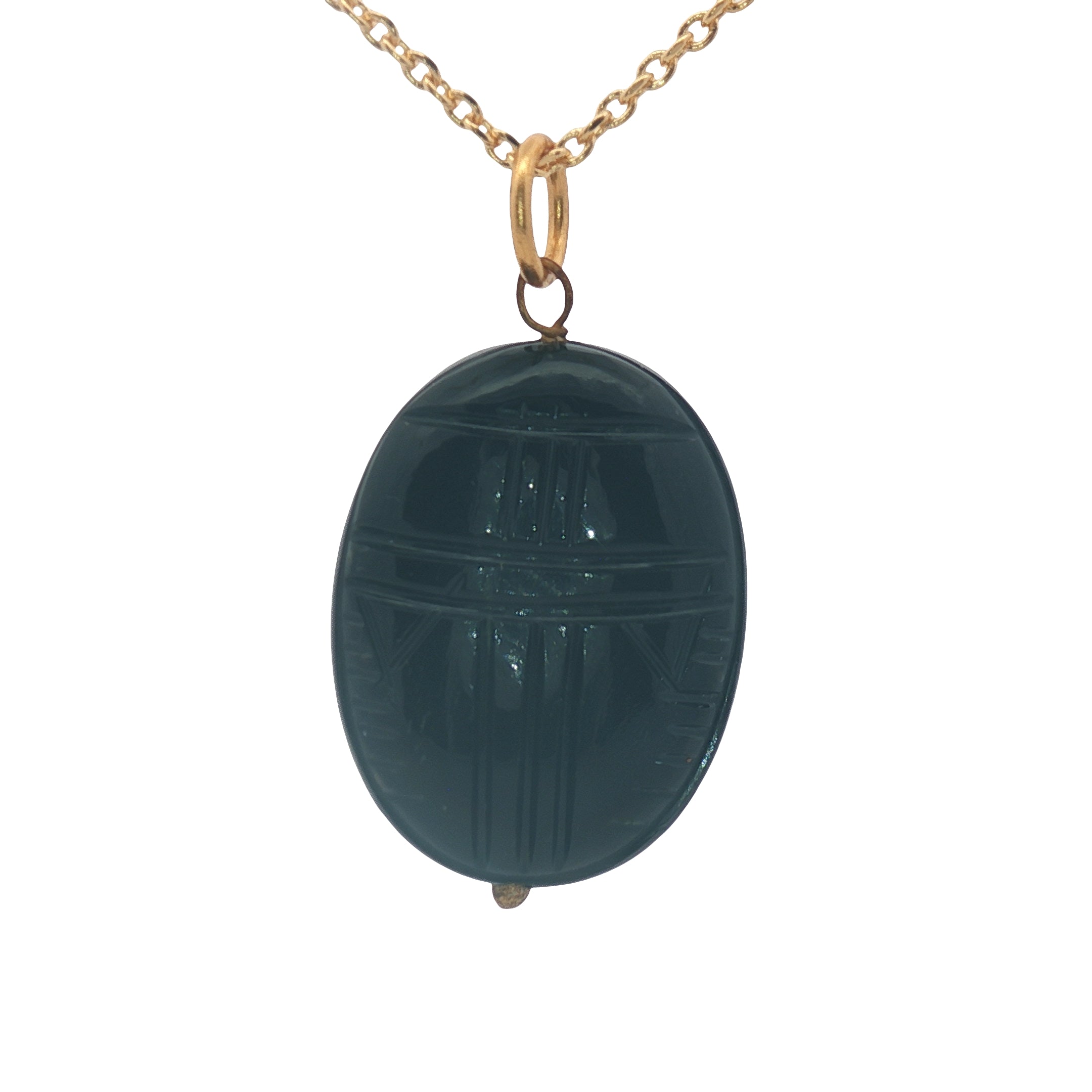 Collier doré grand scarabée taillé dans onyx noire 42 cm