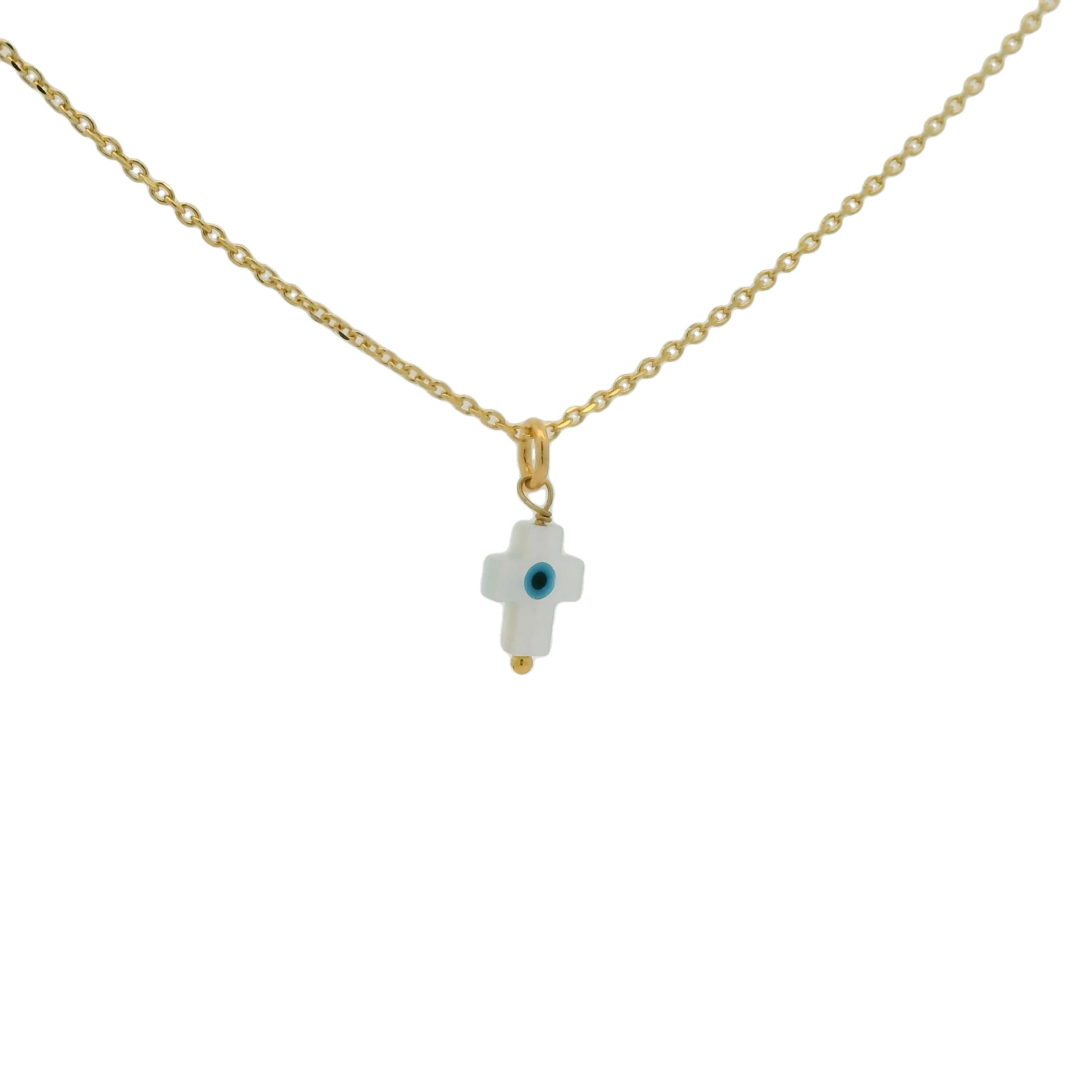Golden necklace with mother-of-pearl eye talisman