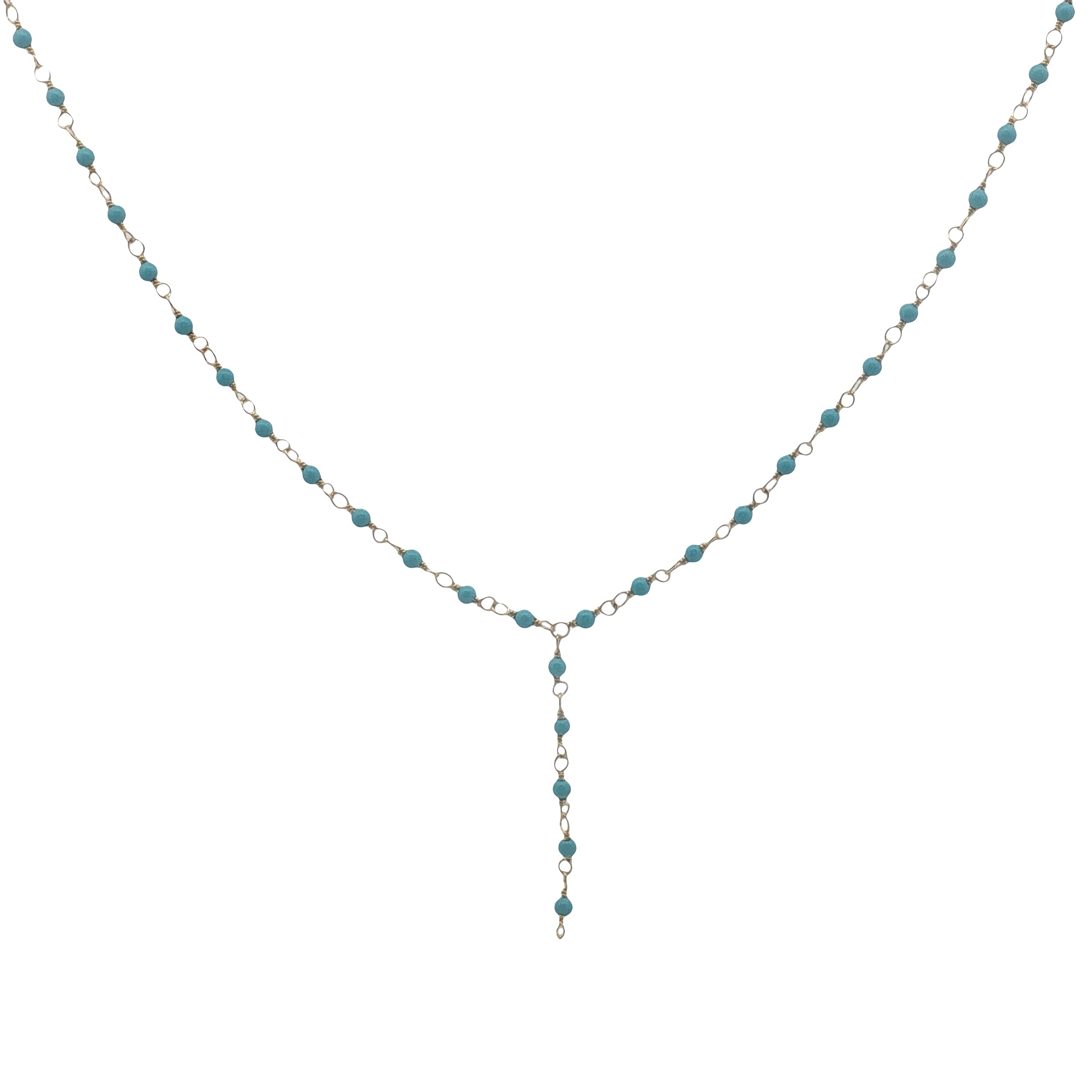 Collier doré base chapelet chaine rosary turquoise 46 cm