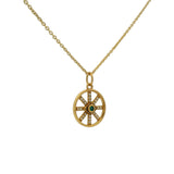 Collier doré médaille rayons zircons blancs et oeil onyx verte 42 cm