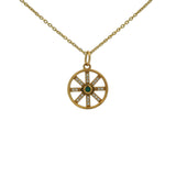 Collier doré médaille rayons zircons blancs et oeil onyx verte 42 cm