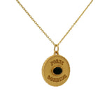 Gold necklace with lucky charm medal and stone