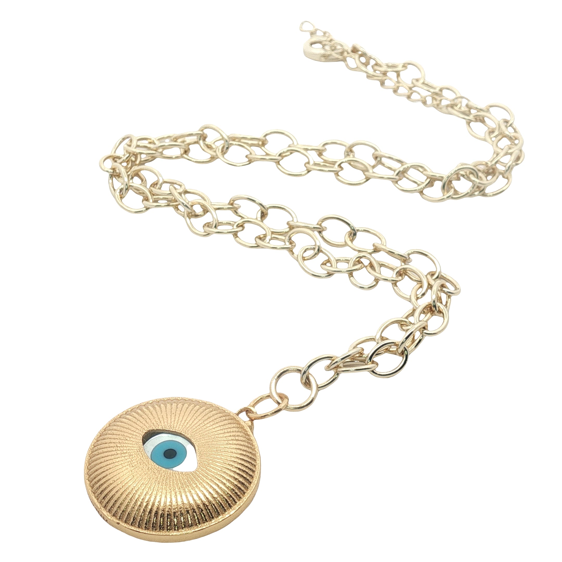 Collier doré médaille avec oeil en nacre 42 cm