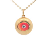 Collier doré oeil strié en verre soufflé bordeaux 42 cm