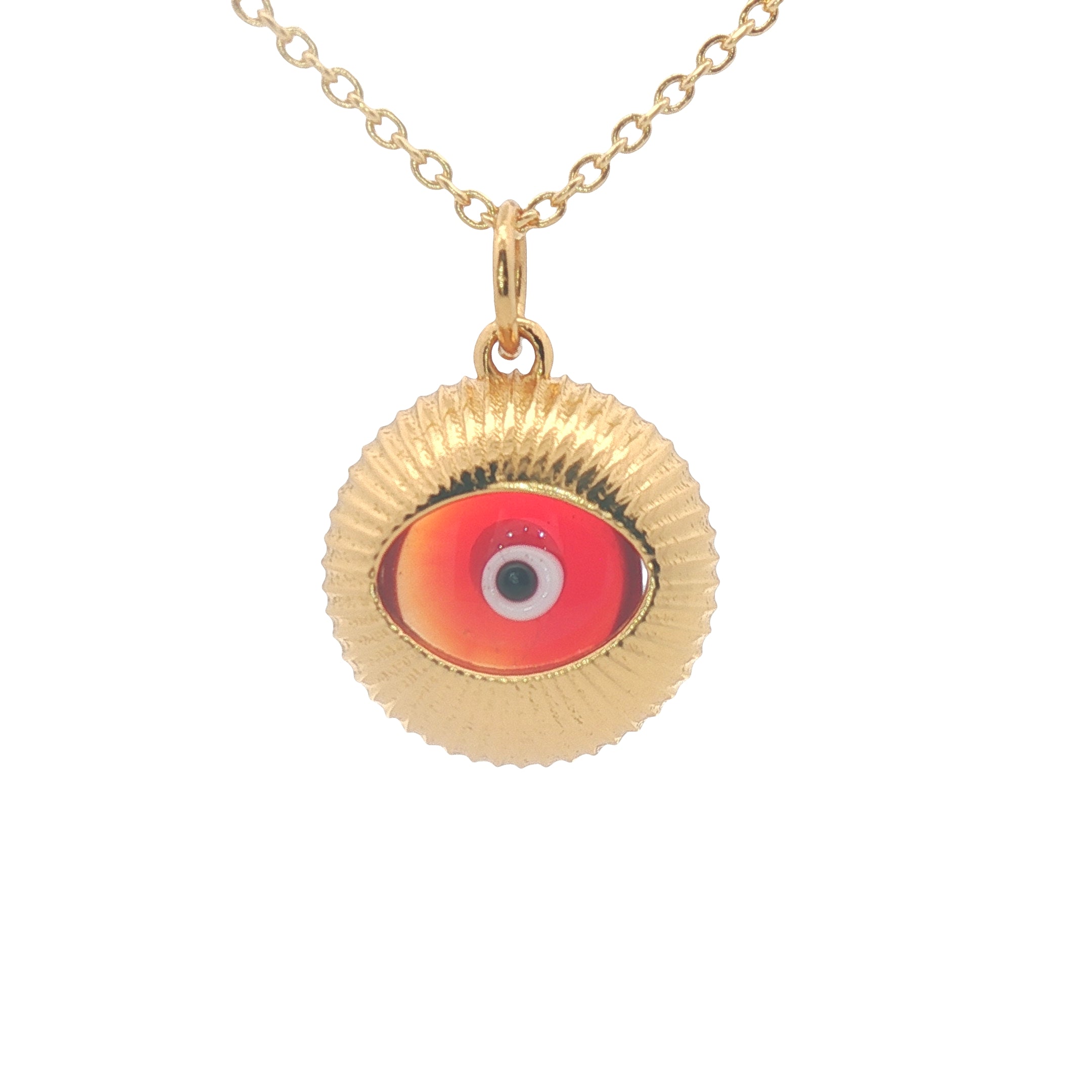 Collier doré oeil strié en verre soufflé bordeaux 42 cm