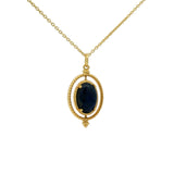 Collier doré en lapis lazulis ovale cabochon qui pivote 42 cm