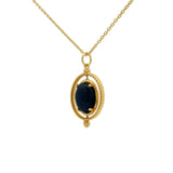 Collier doré en lapis lazulis ovale cabochon qui pivote 42 cm