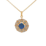 Collier doré médaille soleil lapis lazulis et zircons 42 cm