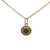 Collier doré petite médaille onyx verte zircons 42 cm