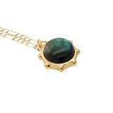 Collier doré sphère double pierre labradorite onyx noire 60 cm
