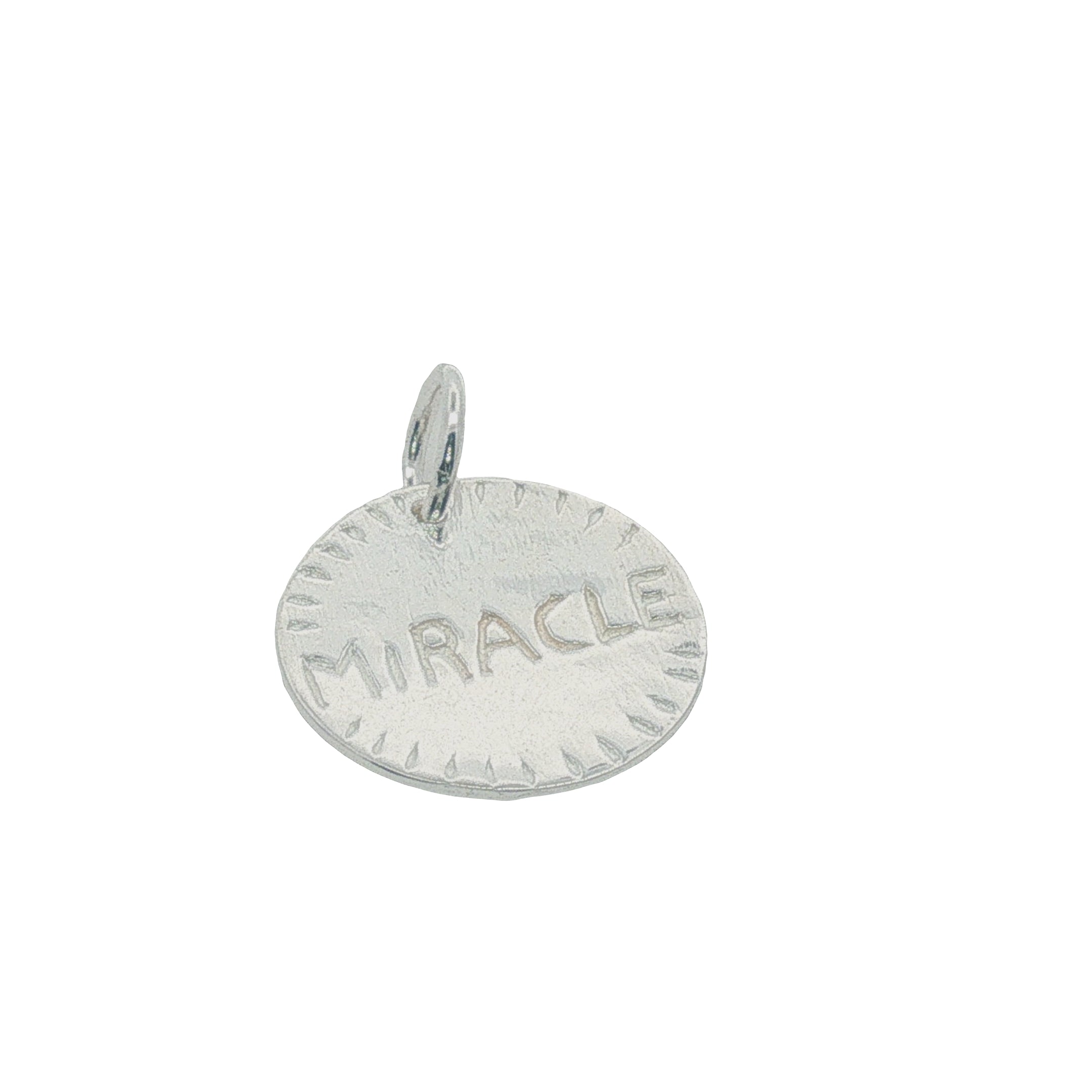 Charms argent 925 médaille avec coeurs et "miracle" gravés