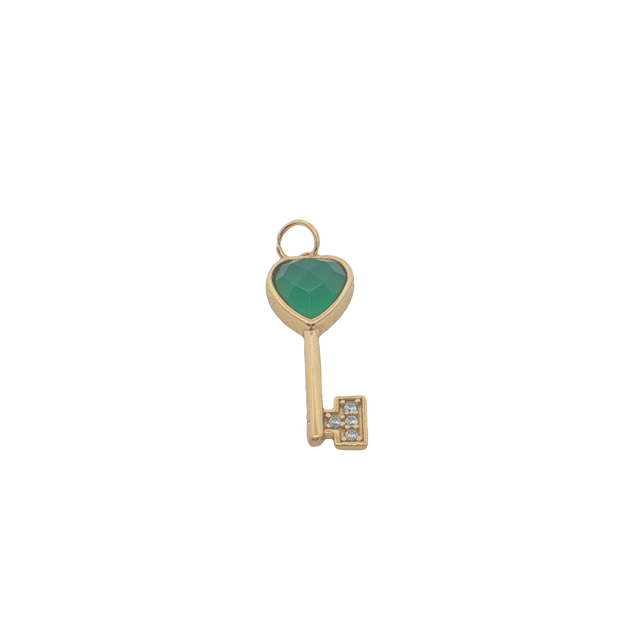 Charms doré clé coeur en onyx verte et zircons