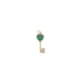 Charms doré clé coeur en onyx verte et zircons