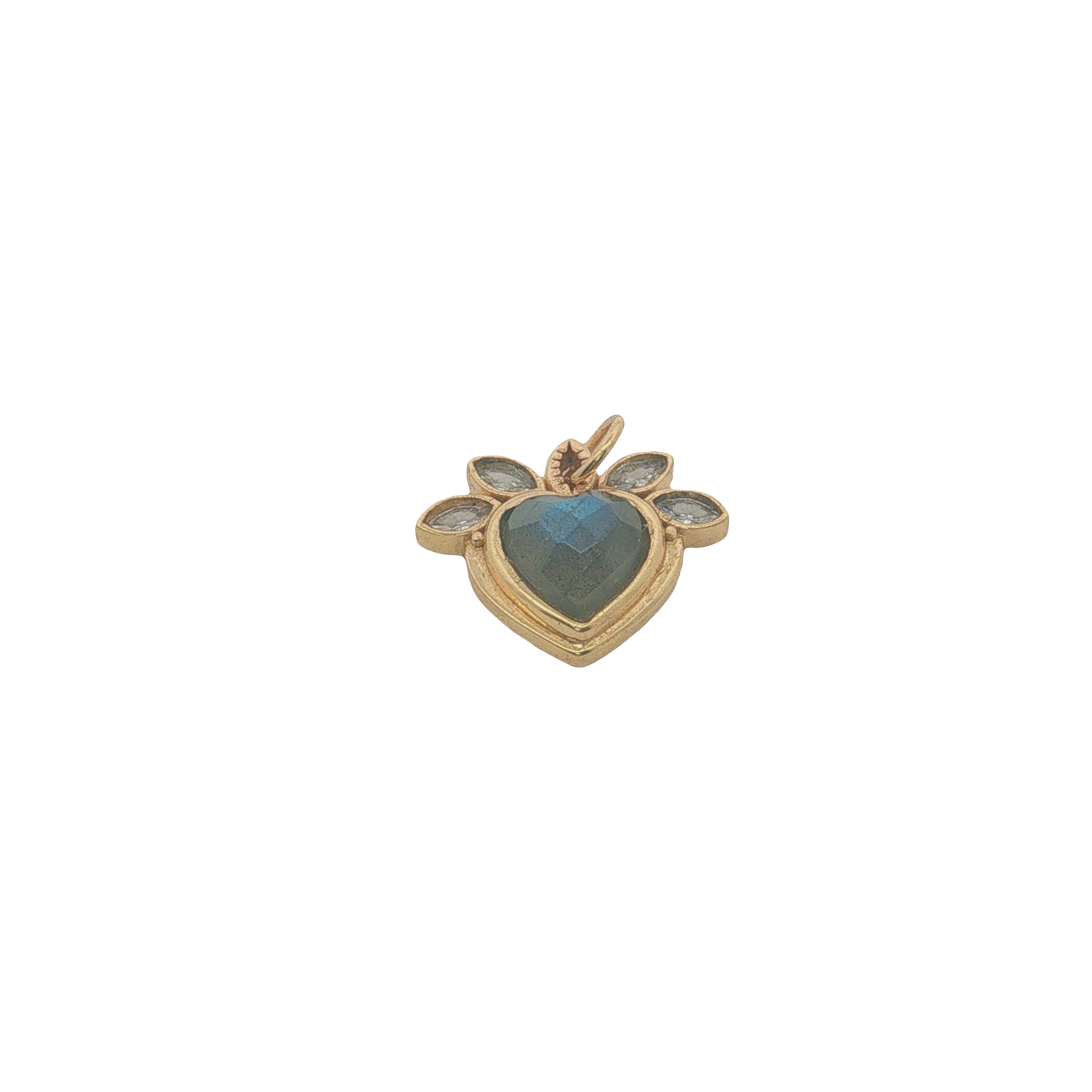 Charms doré coeur avec labradorite et feuilles en zircons