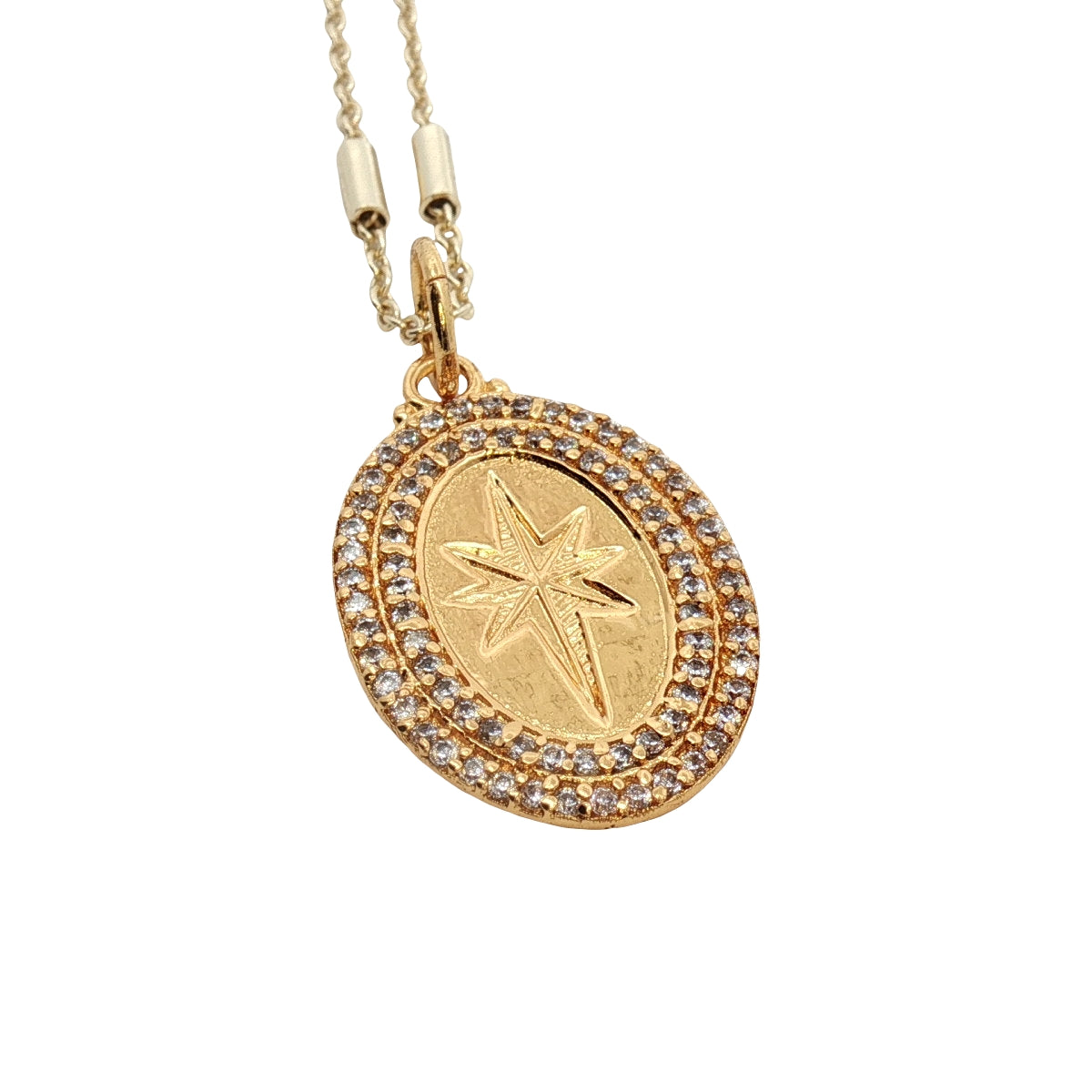 Collier doré médaille étoile des vents zircons 42 cm