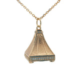 Collier doré pyramide zircons et onyx verte 42 cm