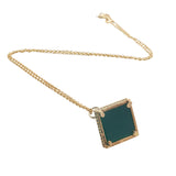 Collier doré pyramide zircons et onyx verte 42 cm