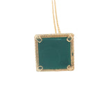 Collier doré pyramide zircons et onyx verte 42 cm