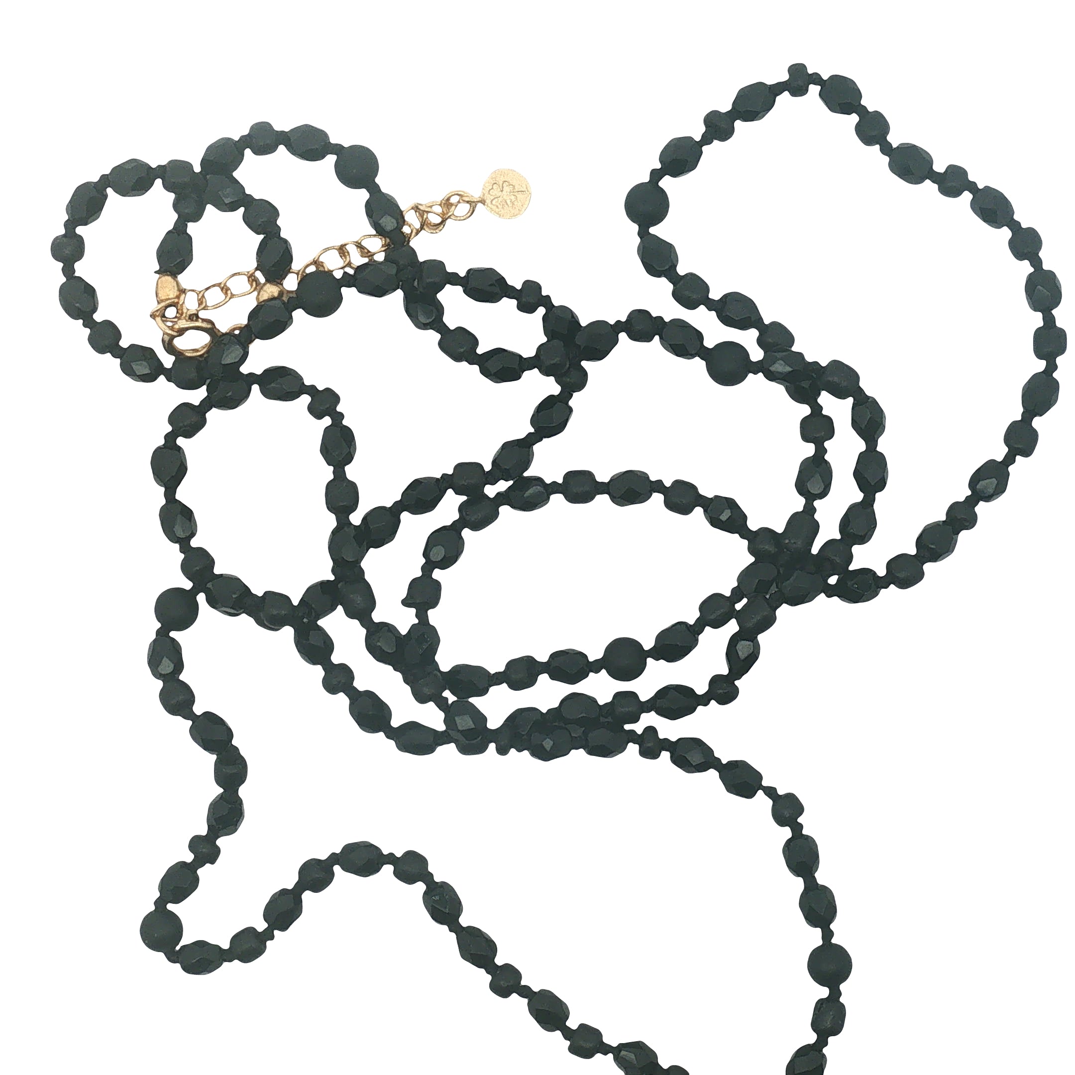 Collier doré perles noires brillantes et mates 90 cm