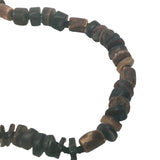 Collier doré perles en bois et disques de coquillage marron 90 cm