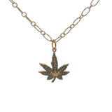 Collier doré feuille de chanvre en zircons noirs 42 cm