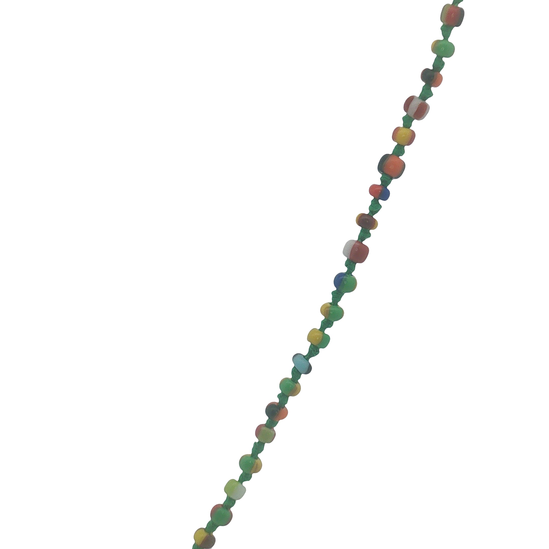 Collier doré perles multicolores alternées à des noeuds verts 75 cm