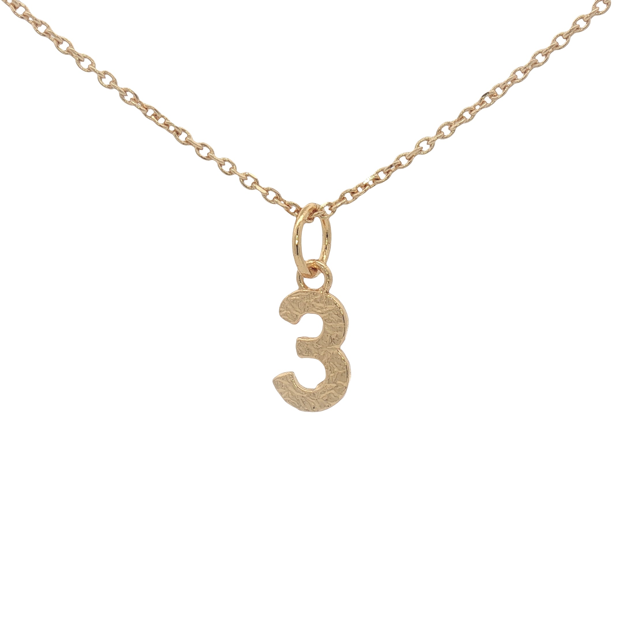Collier doré chiffre 3 martelé 42 cm