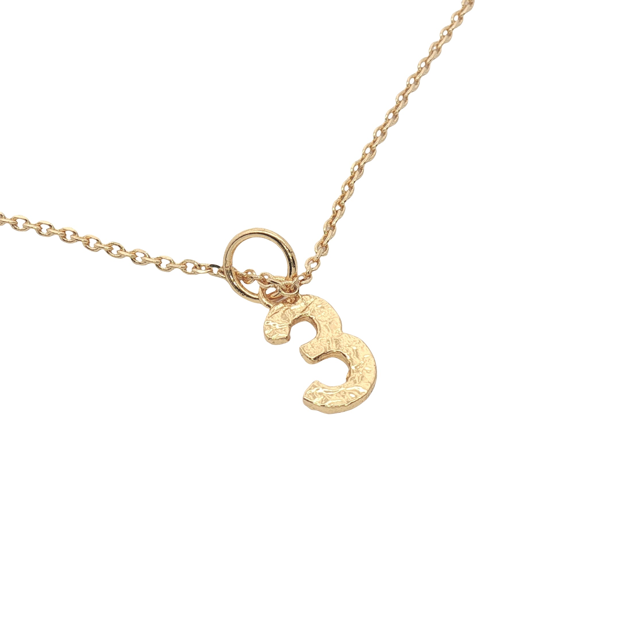 Collier doré chiffre 3 martelé 42 cm