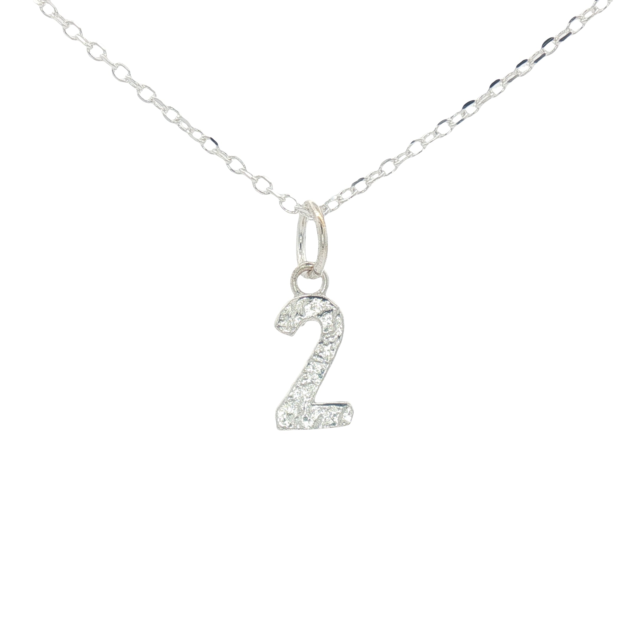 Collier argent 925 chiffre 2 martelé 42 cm