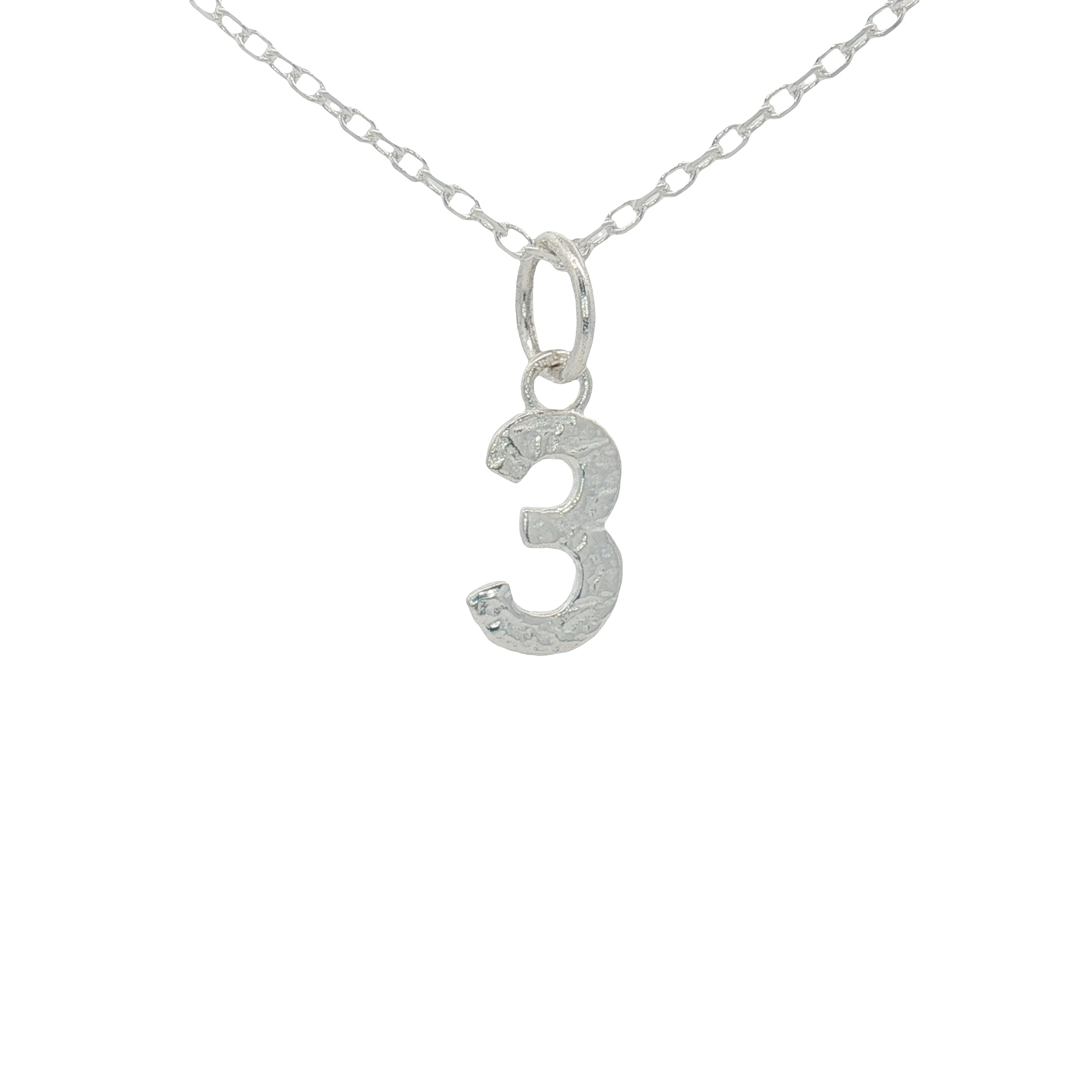 Collier argent 925 chiffre 3 martelé 42 cm
