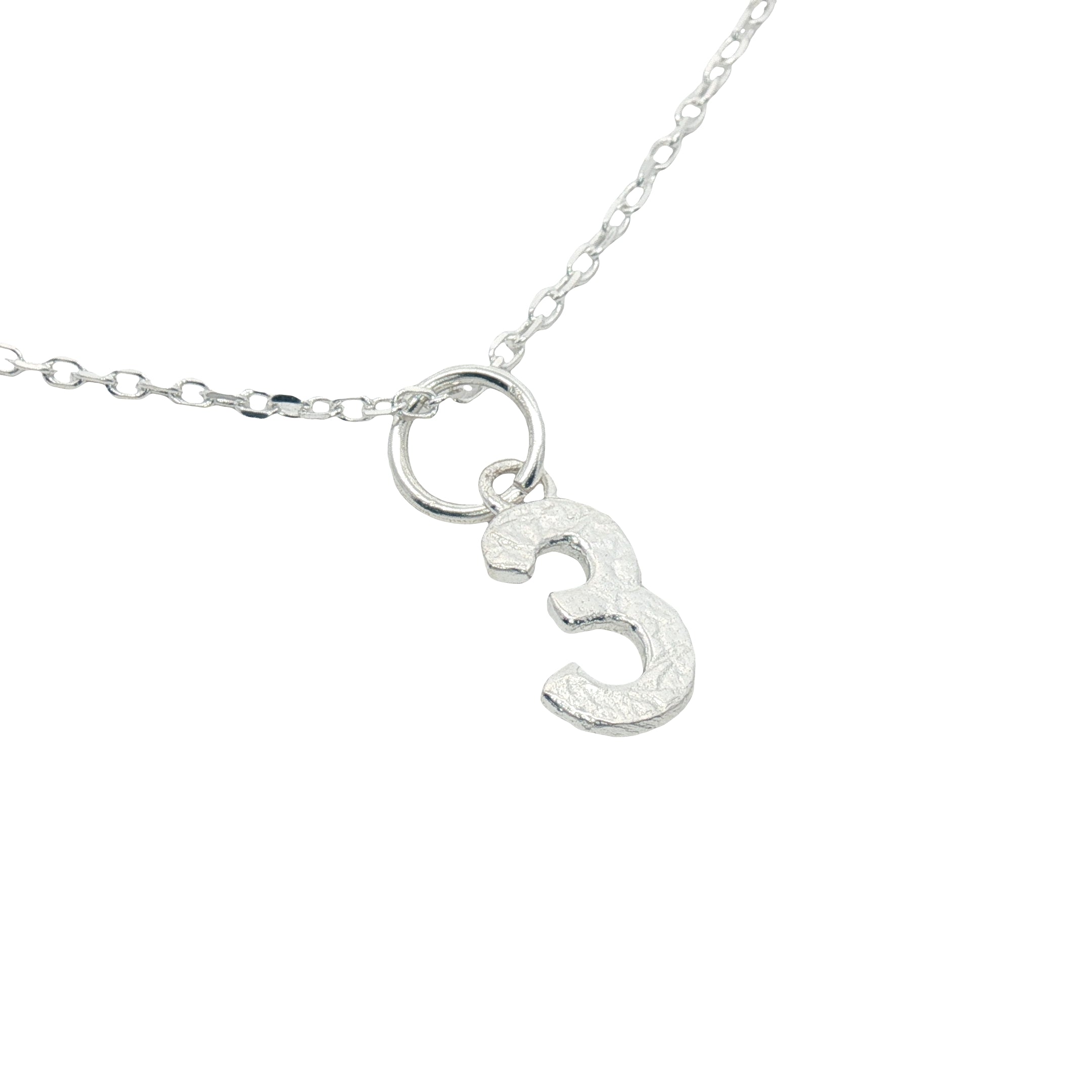 Collier argent 925 chiffre 3 martelé 42 cm
