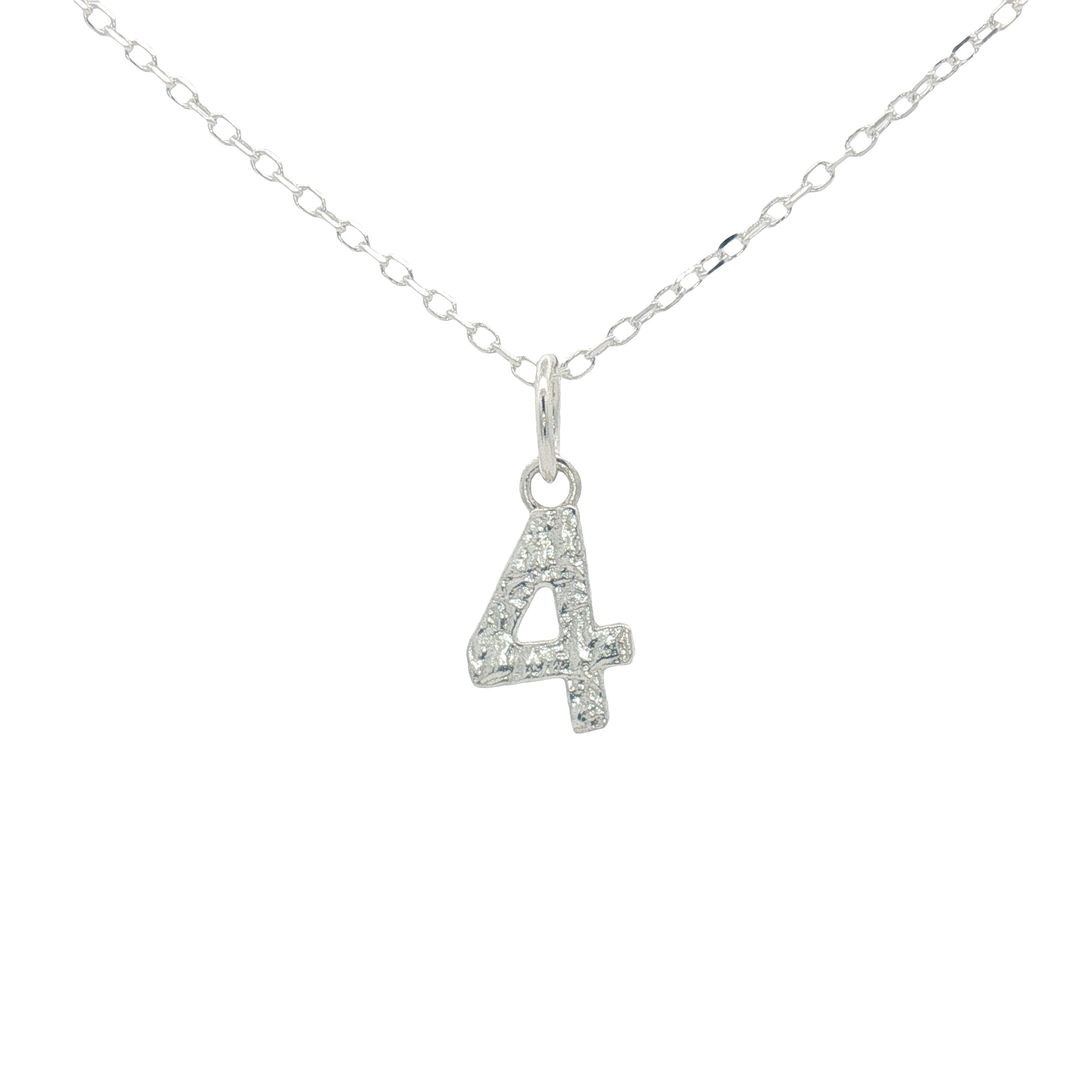 Collier argent 925 chiffre 4 martelé 42 cm