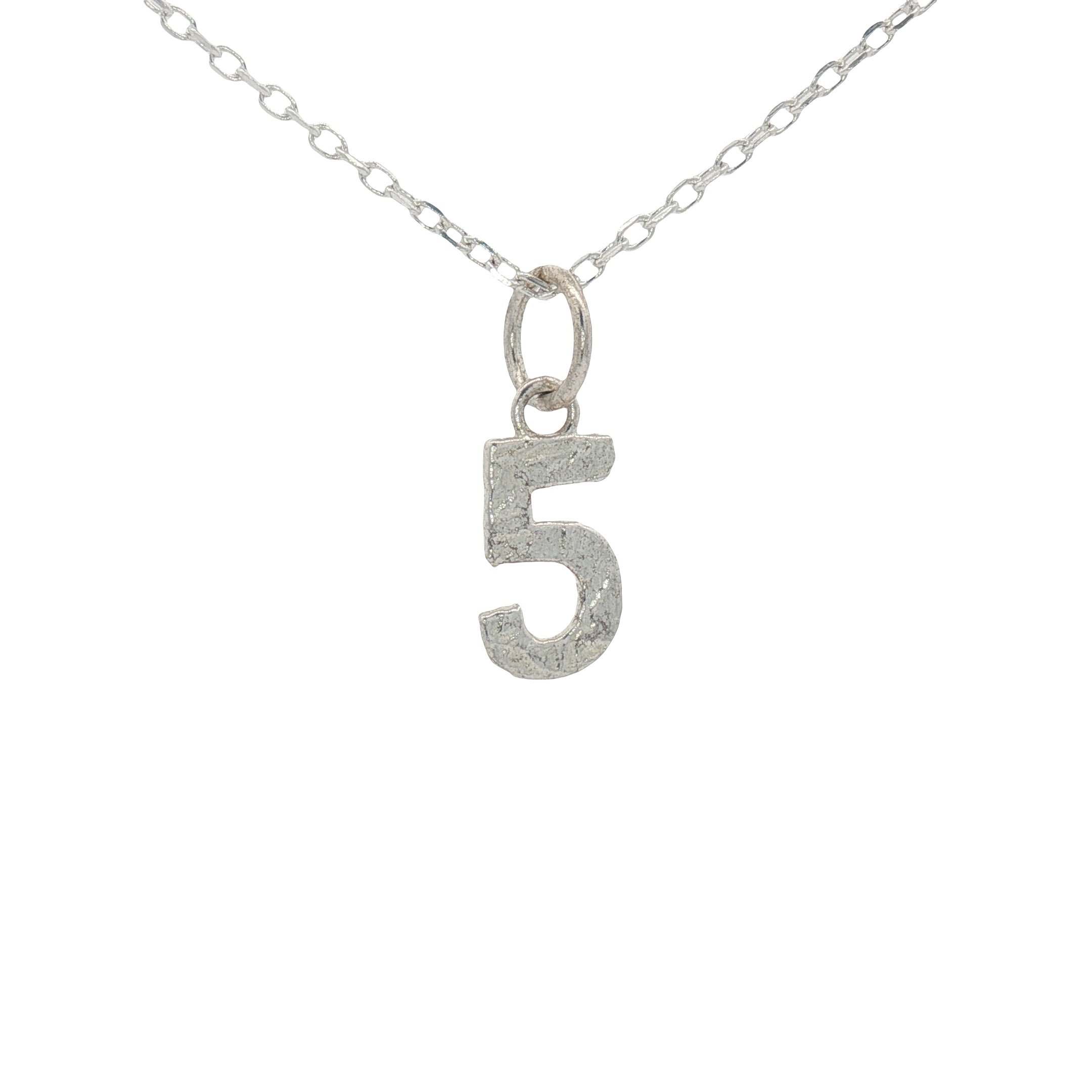 Collier argent 925 chiffre 5 martelé 42 cm