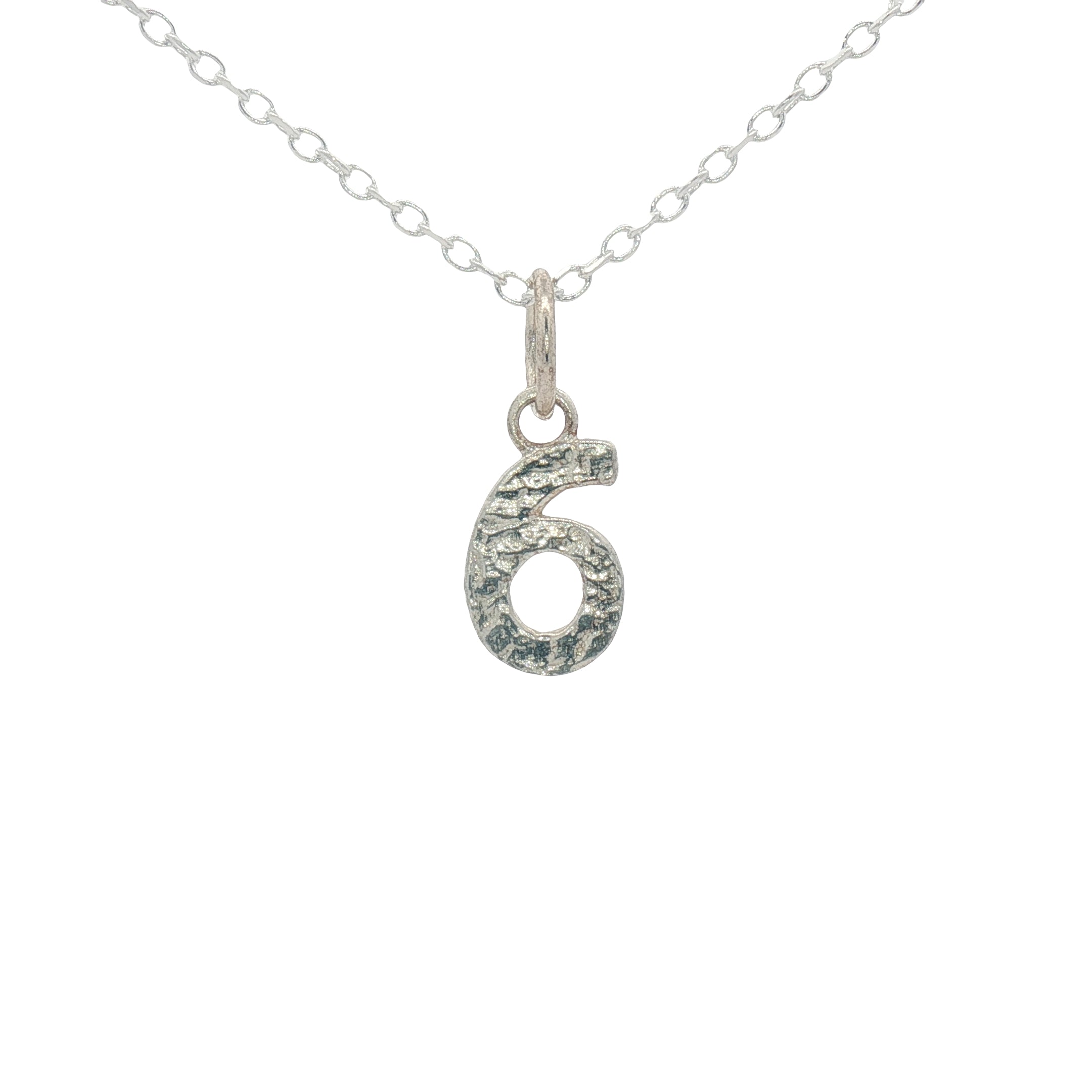 Collier argent 925 chiffre 6 martelé 42 cm