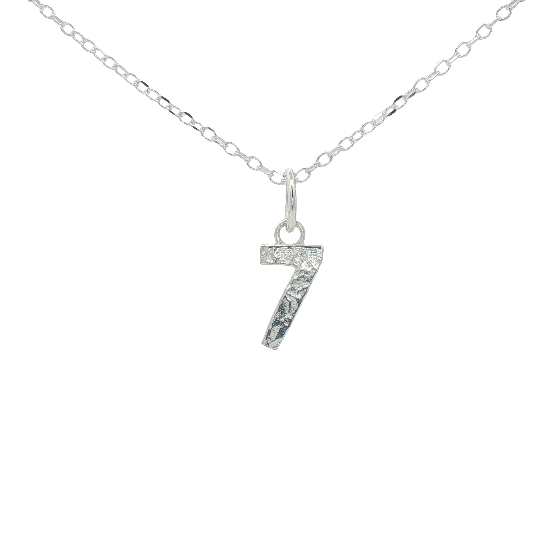 Collier argent 925 chiffre 7 martelé 42 cm