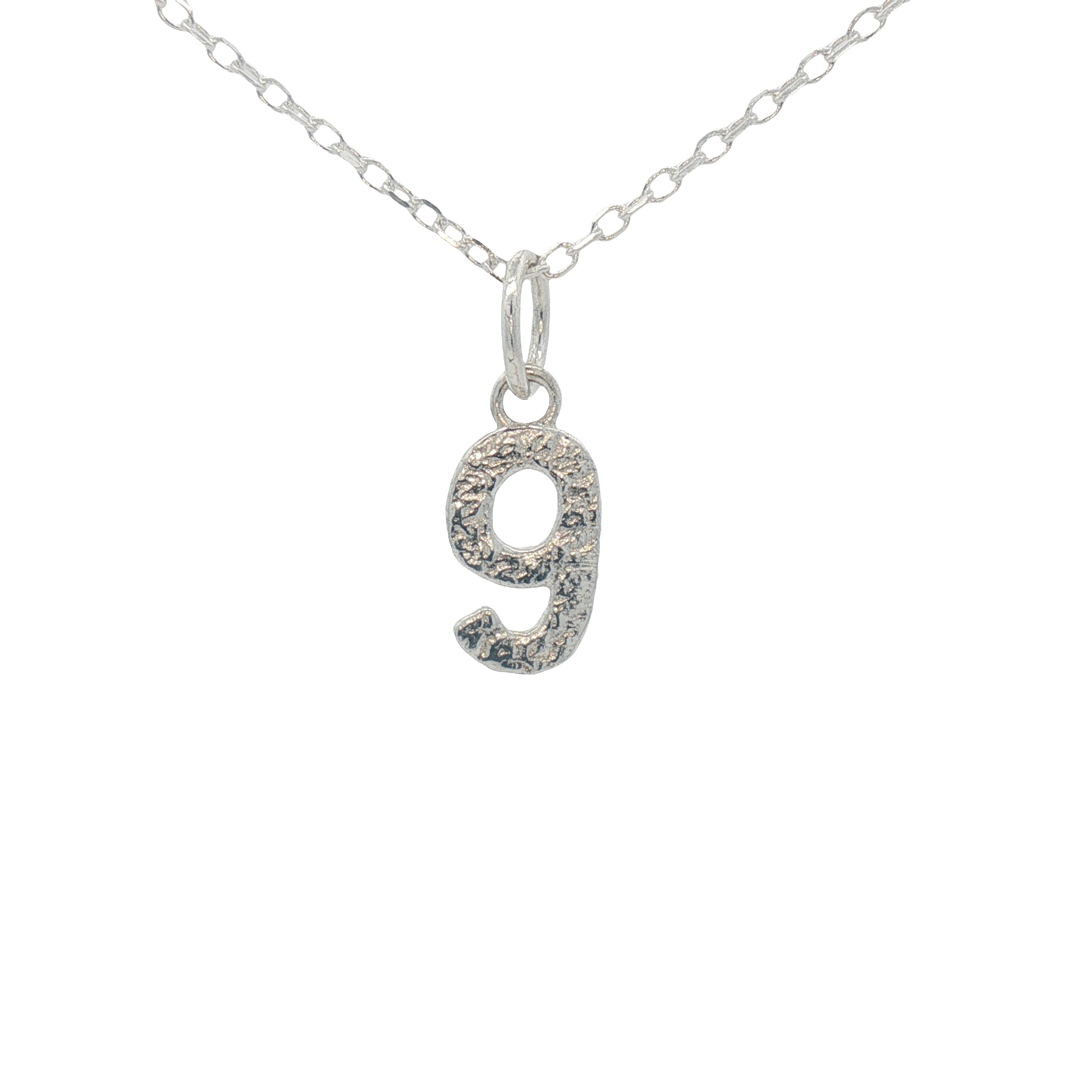 Collier argent 925 chiffre 9 martelé 42 cm