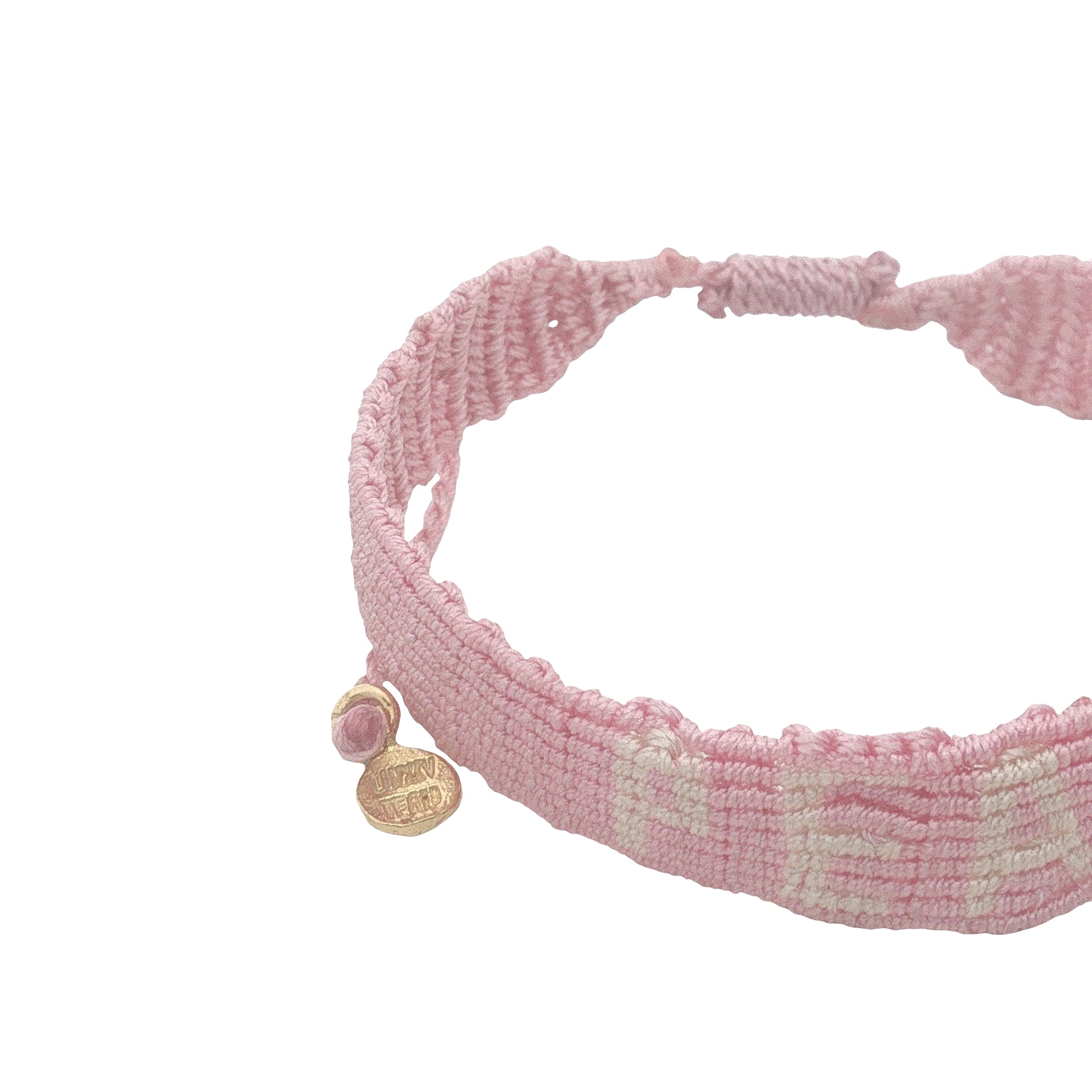 Bracelet brésilien doré fil tissé rose et crème "peace"
