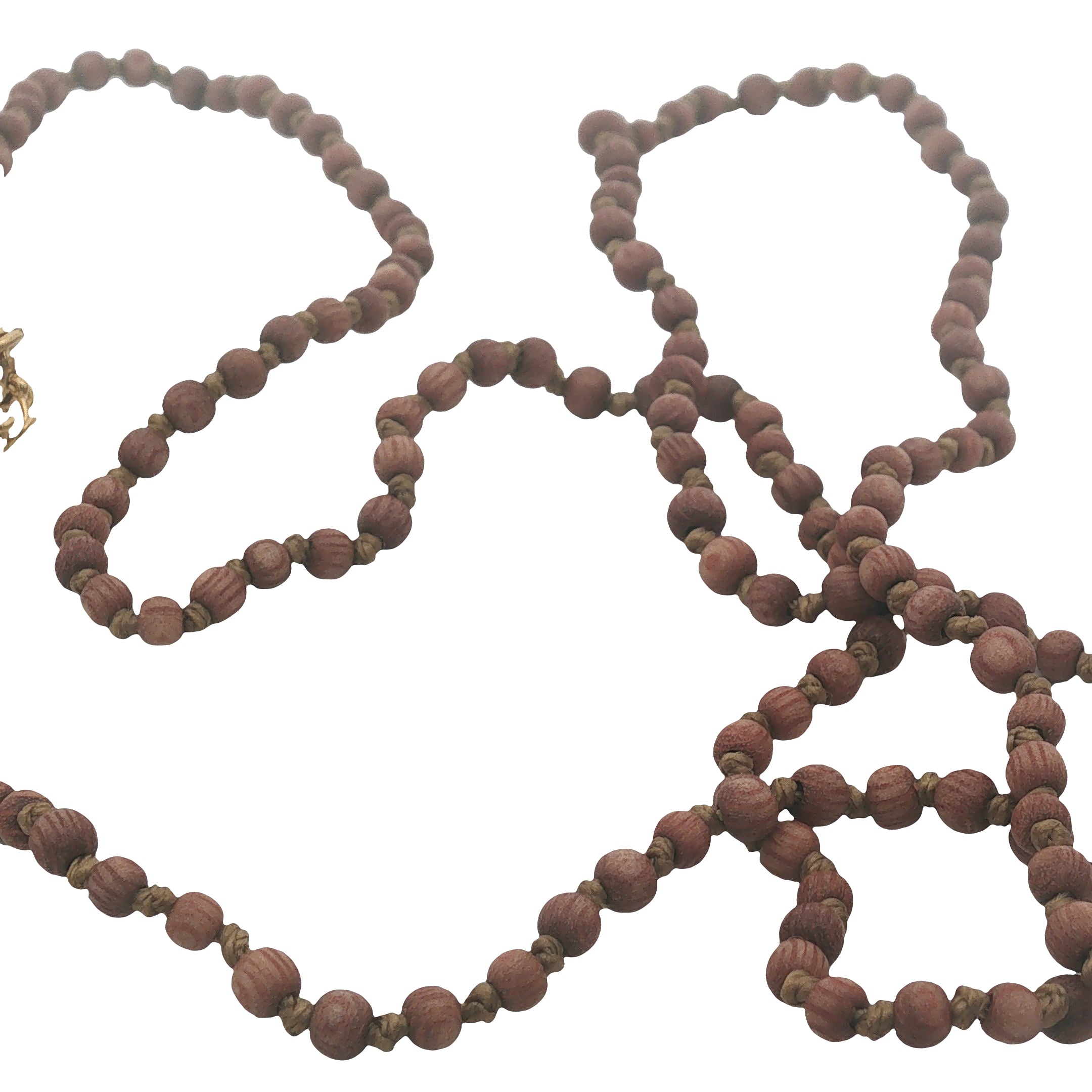 Collier doré avec perles en bois et noeuds marrons 75 cm