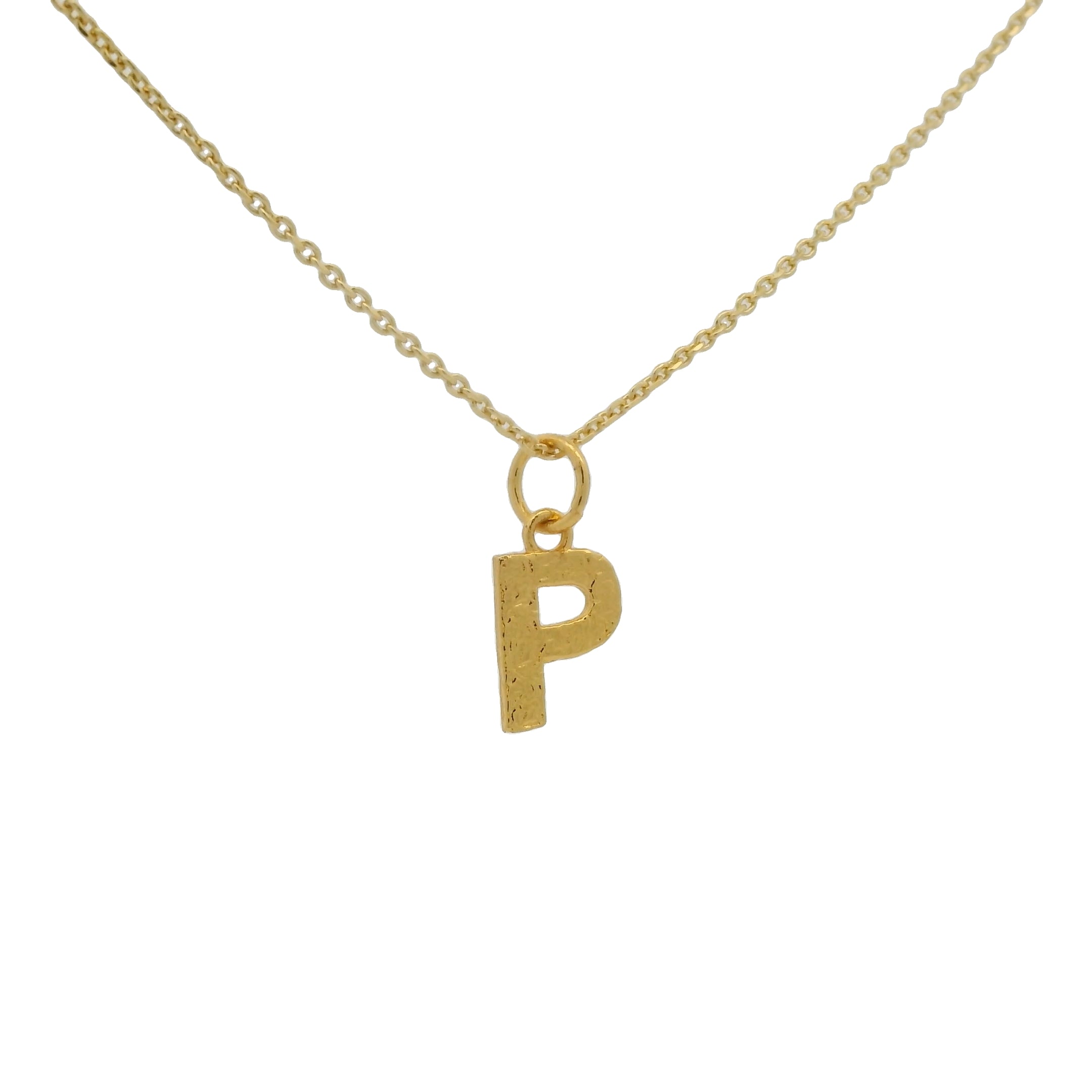 Collier doré lettre P martelée 42 cm