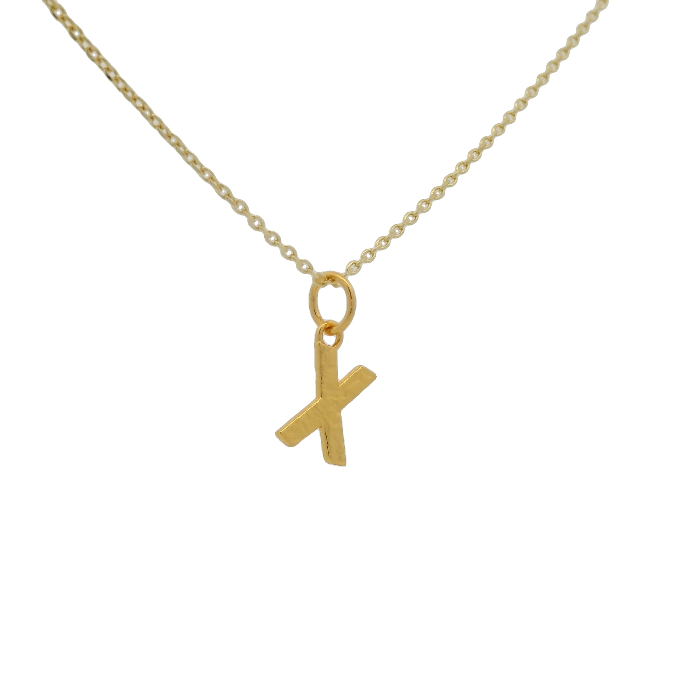 Collier doré lettre X martelée 42 cm