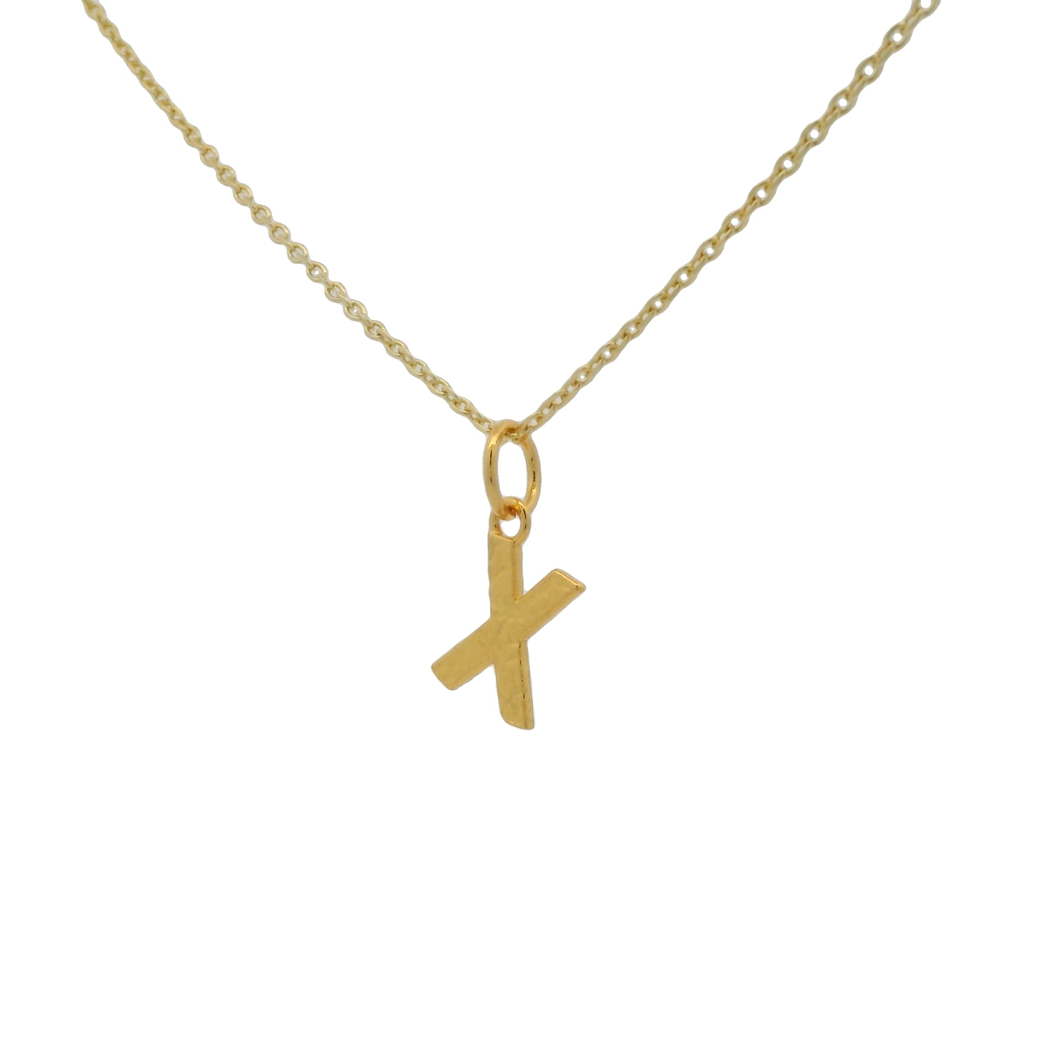 Collier doré lettre X martelée 42 cm