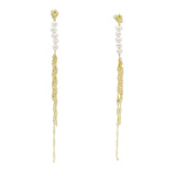 Golden pearl earrings and twisted chains