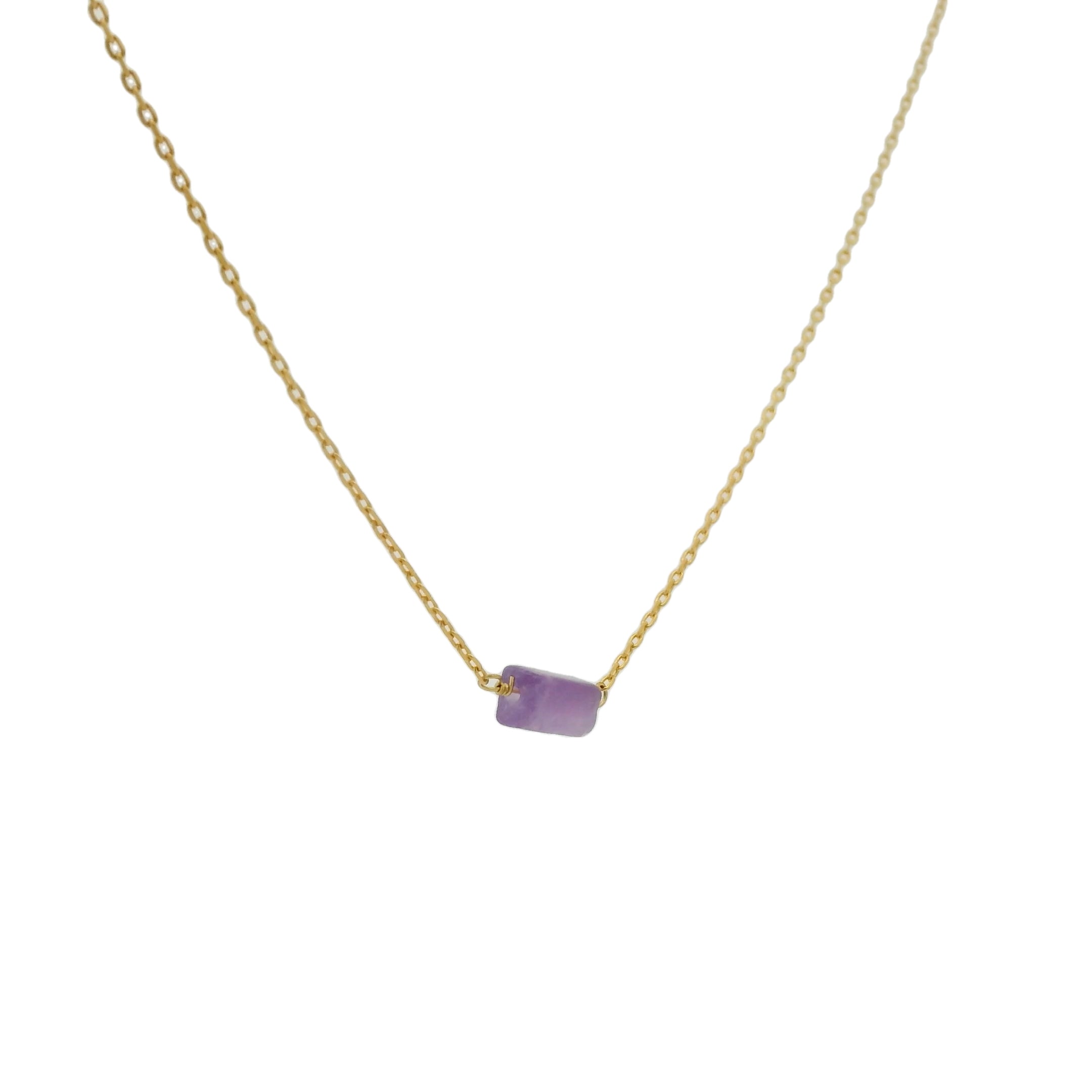 Collier doré amethyste rectangle 40 cm