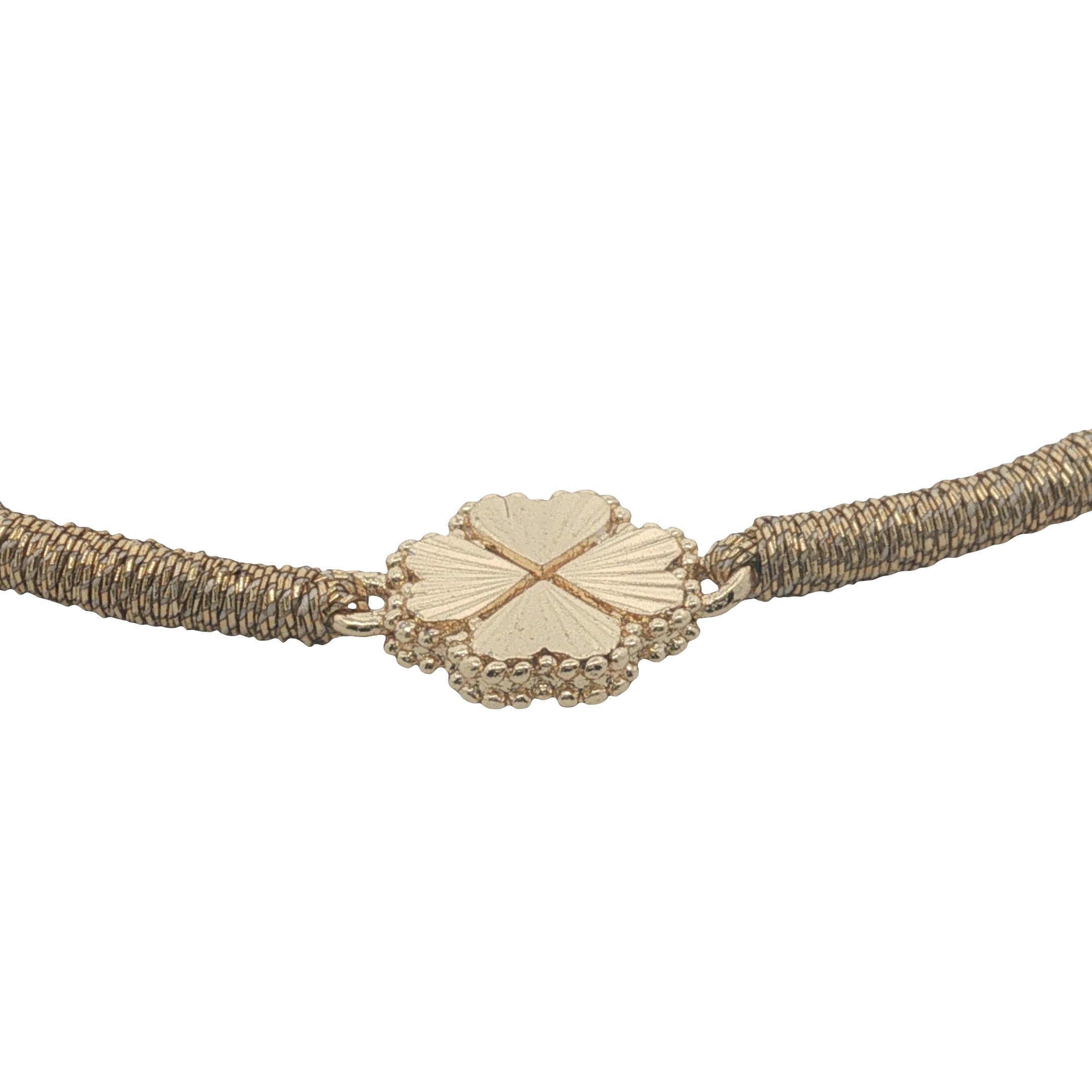 Bracelet cordon doré trèfle strié doré avec petites boules