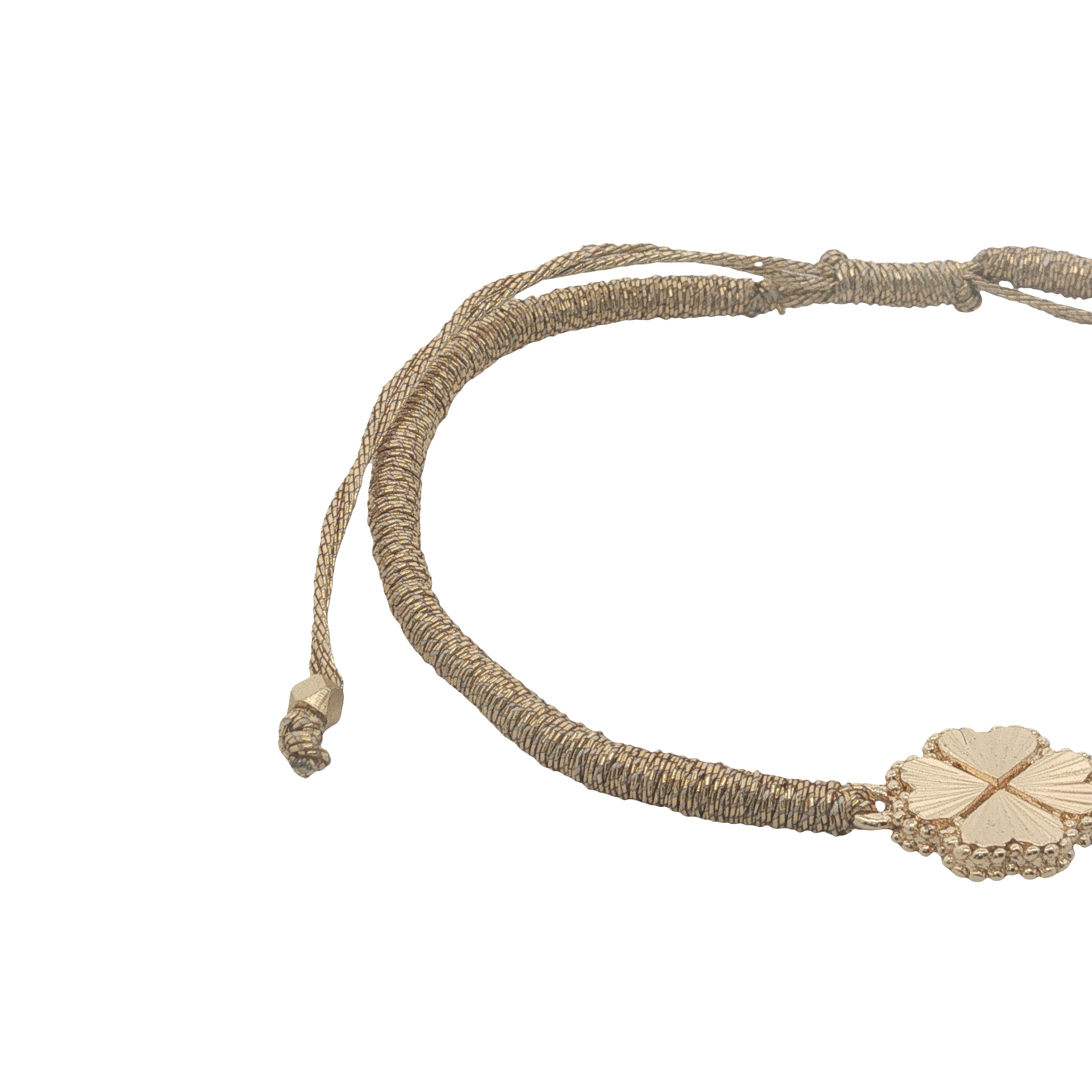 Bracelet cordon doré trèfle strié doré avec petites boules