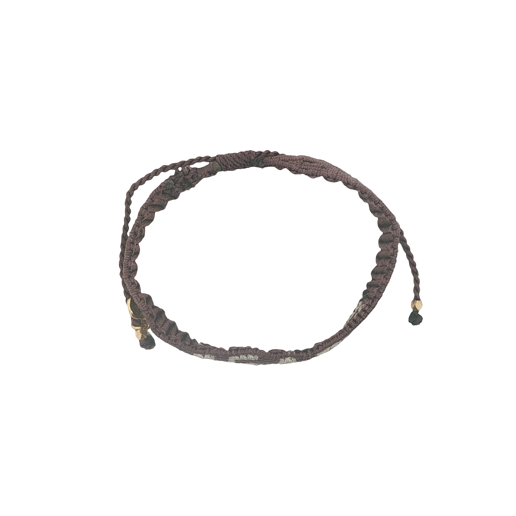 Bracelet brésilien doré fil tissé marron foncé et crème "peace"